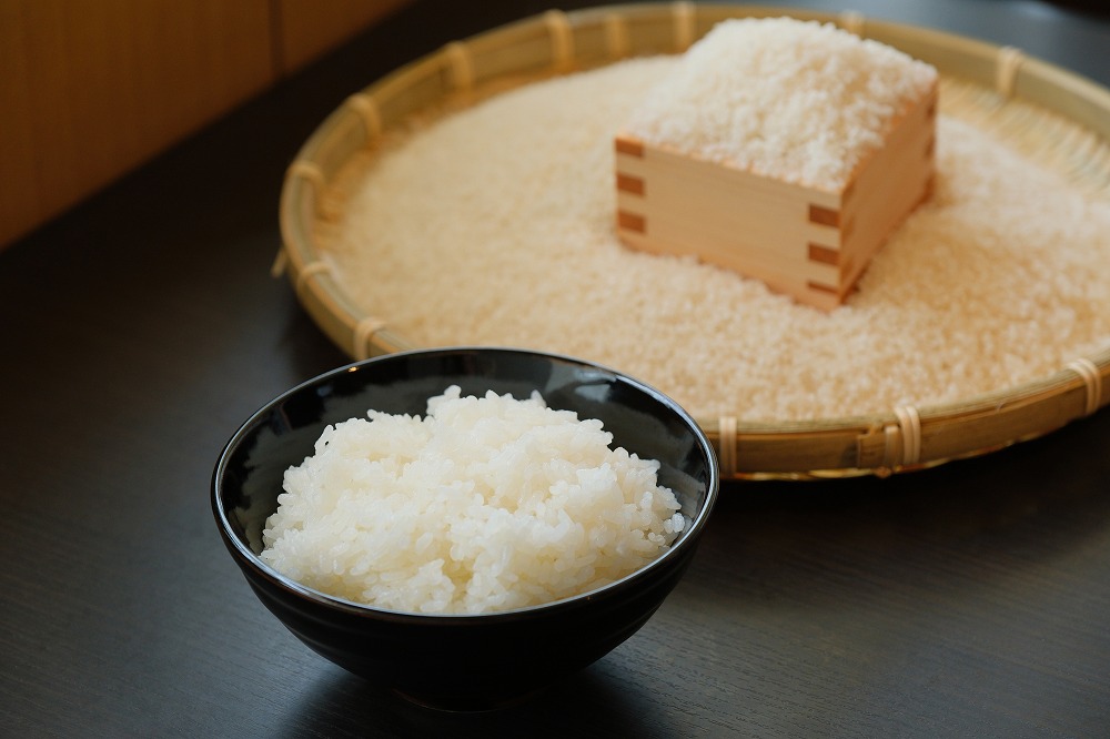 炊き立てのご飯と精米したコシヒカリ